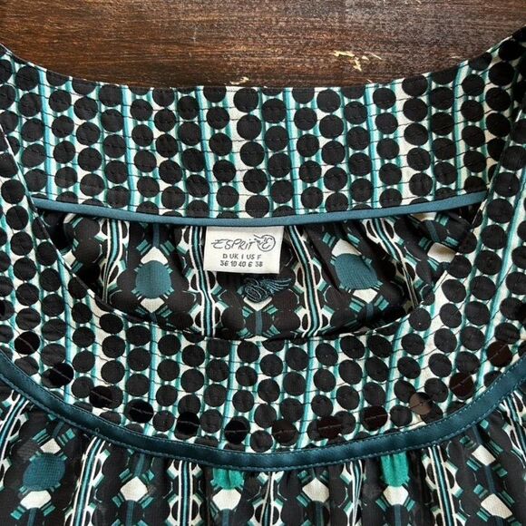 Esprit Women's Size 6 Black Green Sheer Blouse Shirt Top Patterned Long Sleeve - Picture 3 of 7